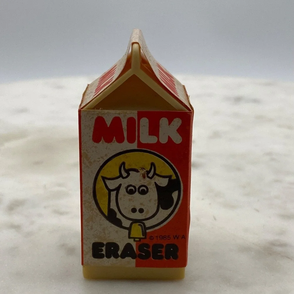 Vintage Orange Juice Carton PENCIL SHARPENER &‎ MILK ERASER 1985 Taiwan Novelty